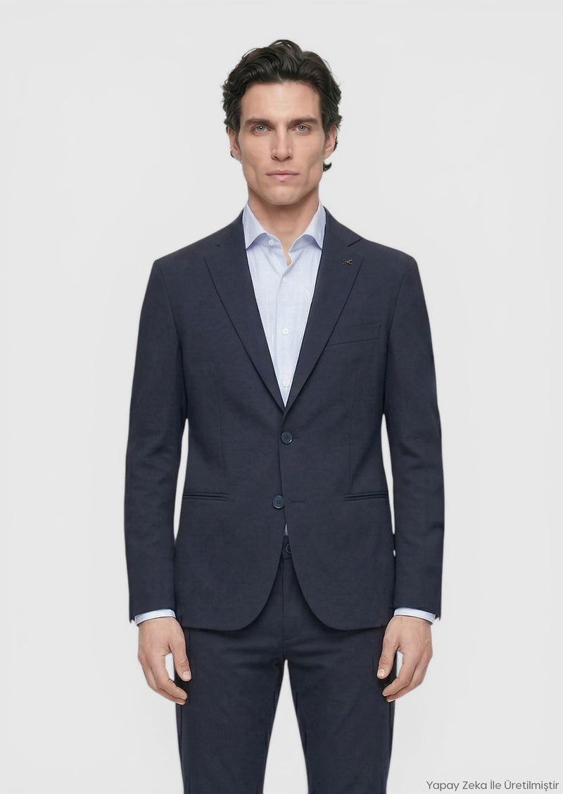 Lacivert Düz Comfort Fit Örme Takım Elbise