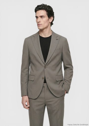 Kahverengi Düz Zeroweight Slim Fit Takım Elbise