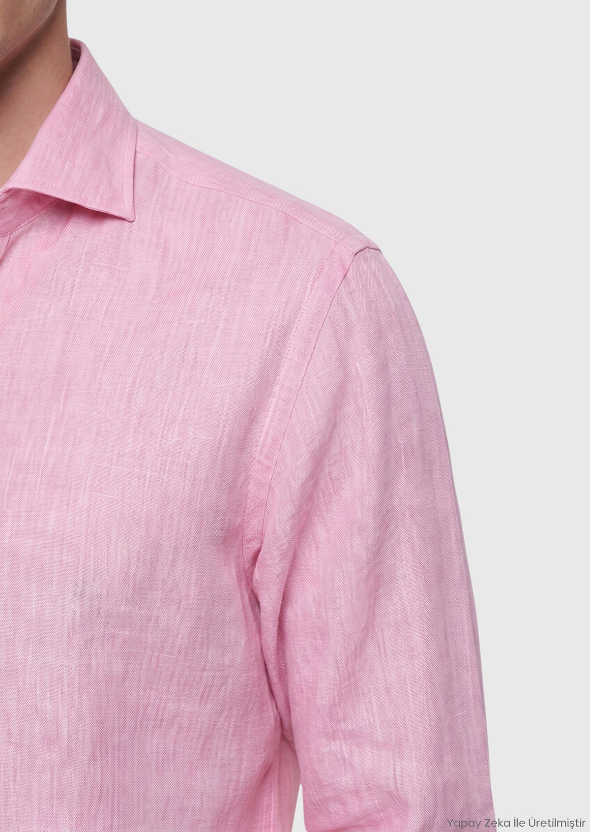 Pembe Düz Casual Fit Uzun Dokuma Casual %100 Keten Gömlek
