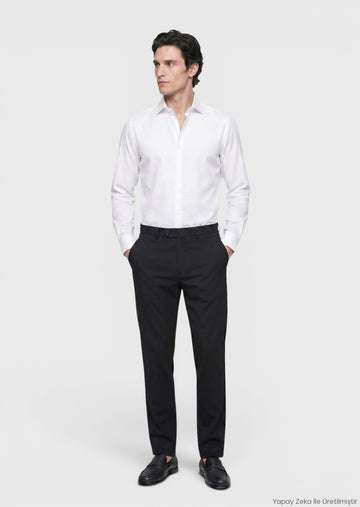 White Plain Regular Fit Long Weaving Classical 100% Cotton Shirt