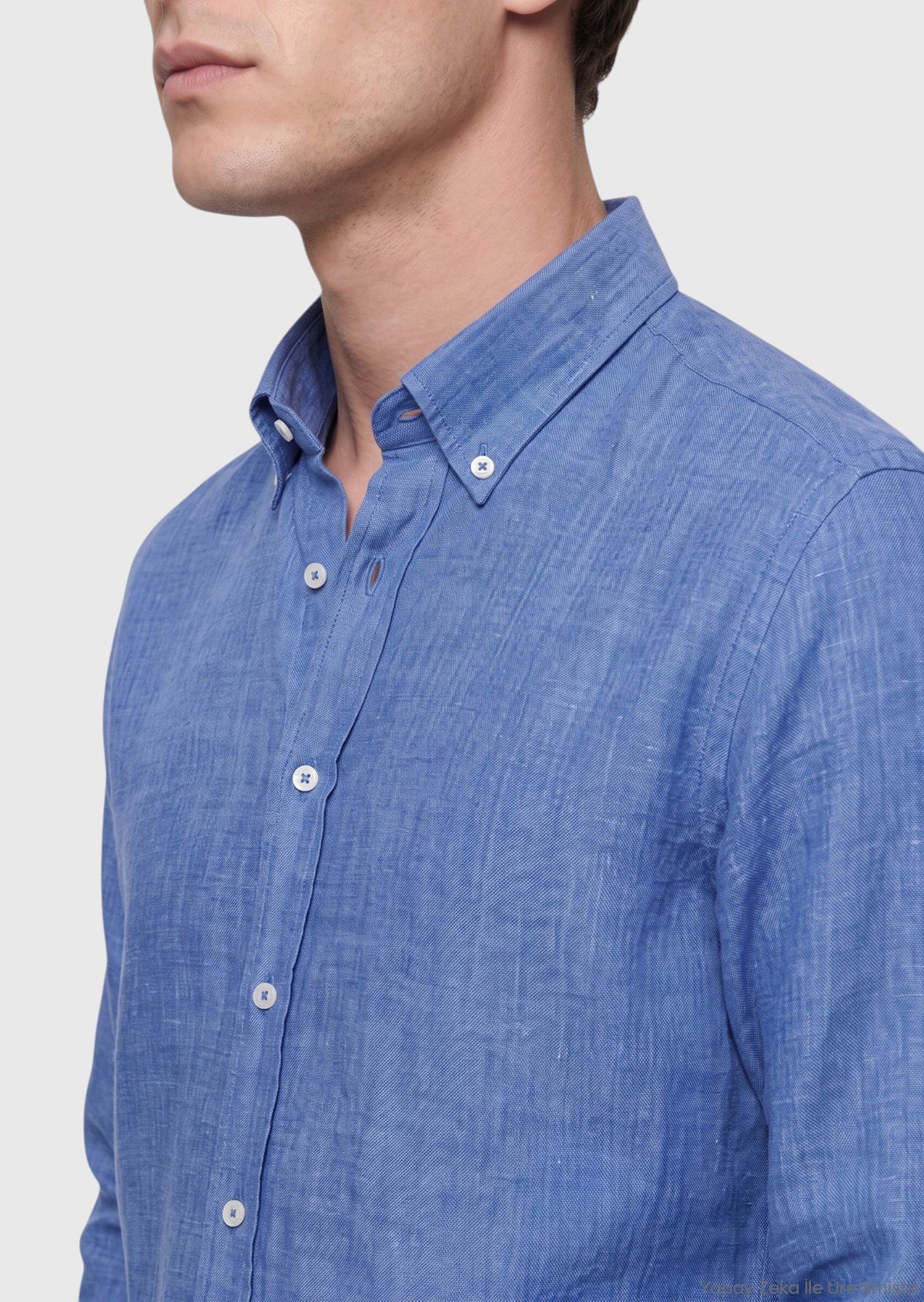 Koyu Mavi Düz Casual Fit Uzun Dokuma Casual %100 Keten Gömlek