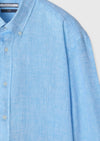 Turkuaz Düz Casual Fit Uzun Dokuma Casual %100 Keten Gömlek