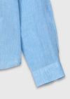Turkuaz Düz Casual Fit Uzun Dokuma Casual %100 Keten Gömlek