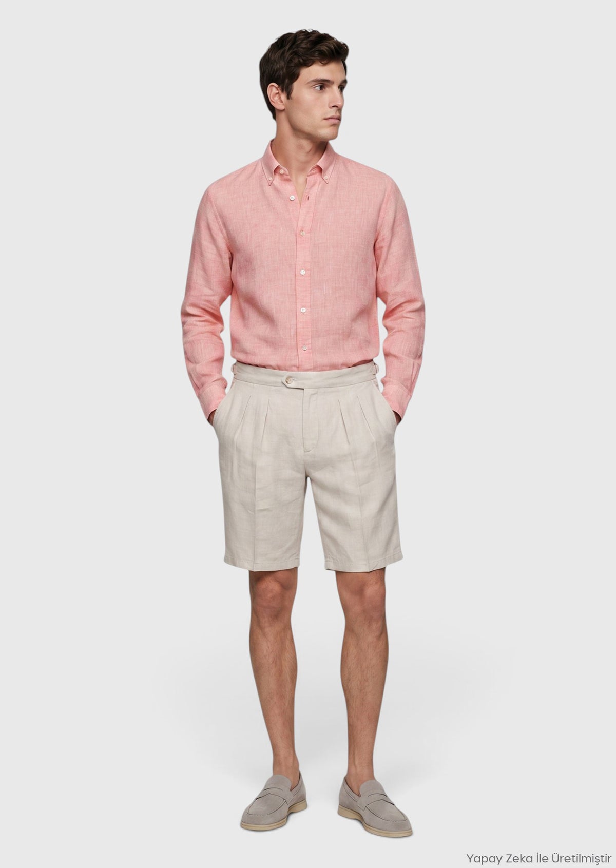 Turuncu Düz Casual Fit Uzun Dokuma Casual %100 Keten Gömlek