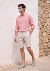 Turuncu Düz Casual Fit Uzun Dokuma Casual %100 Keten Gömlek