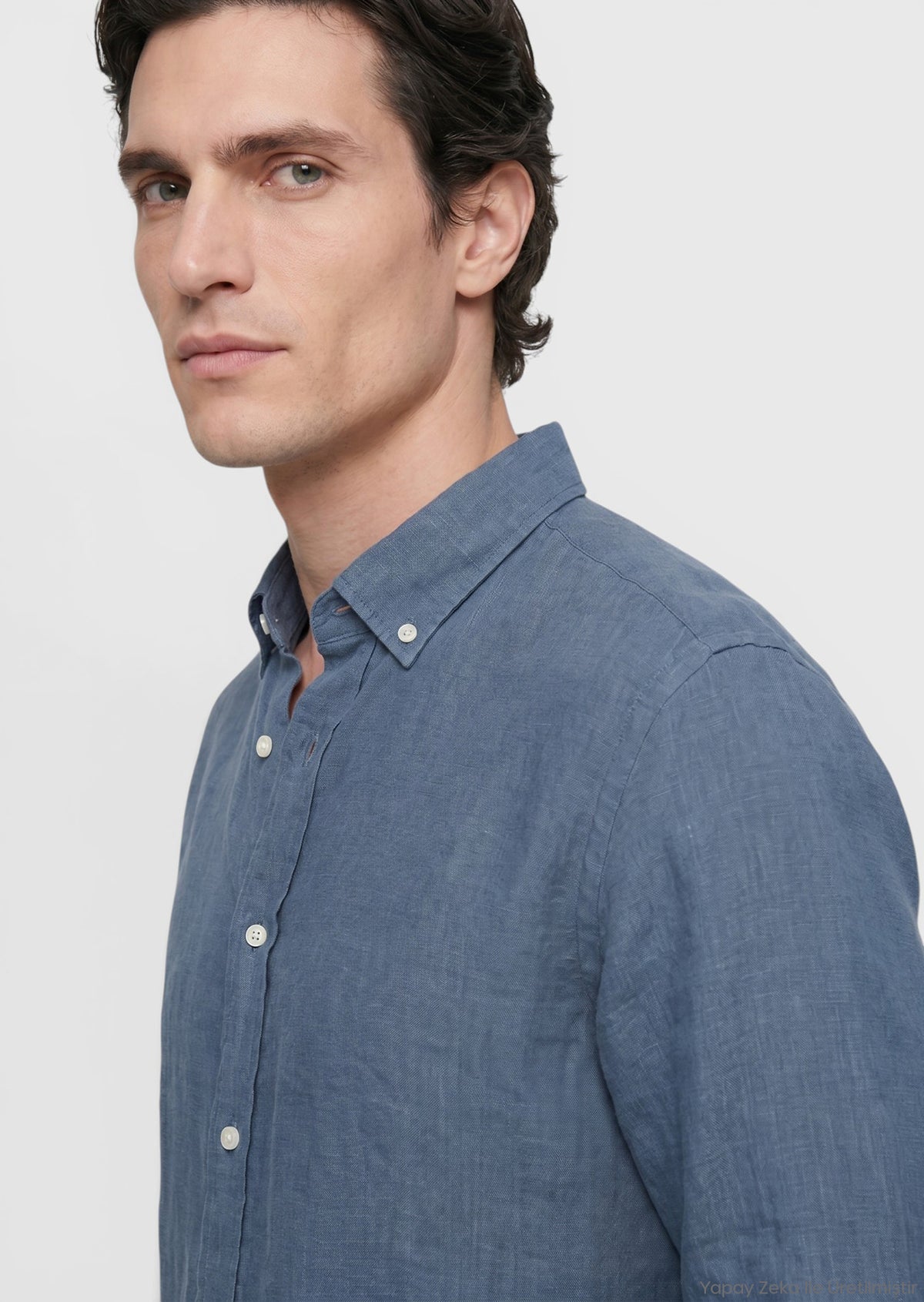Petrol Düz Casual Fit Uzun Dokuma Casual %100 Keten Gömlek