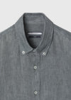 Koyu Yeşil Düz Casual Fit Uzun Dokuma Casual %100 Keten Gömlek