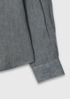 Koyu Yeşil Düz Casual Fit Uzun Dokuma Casual %100 Keten Gömlek