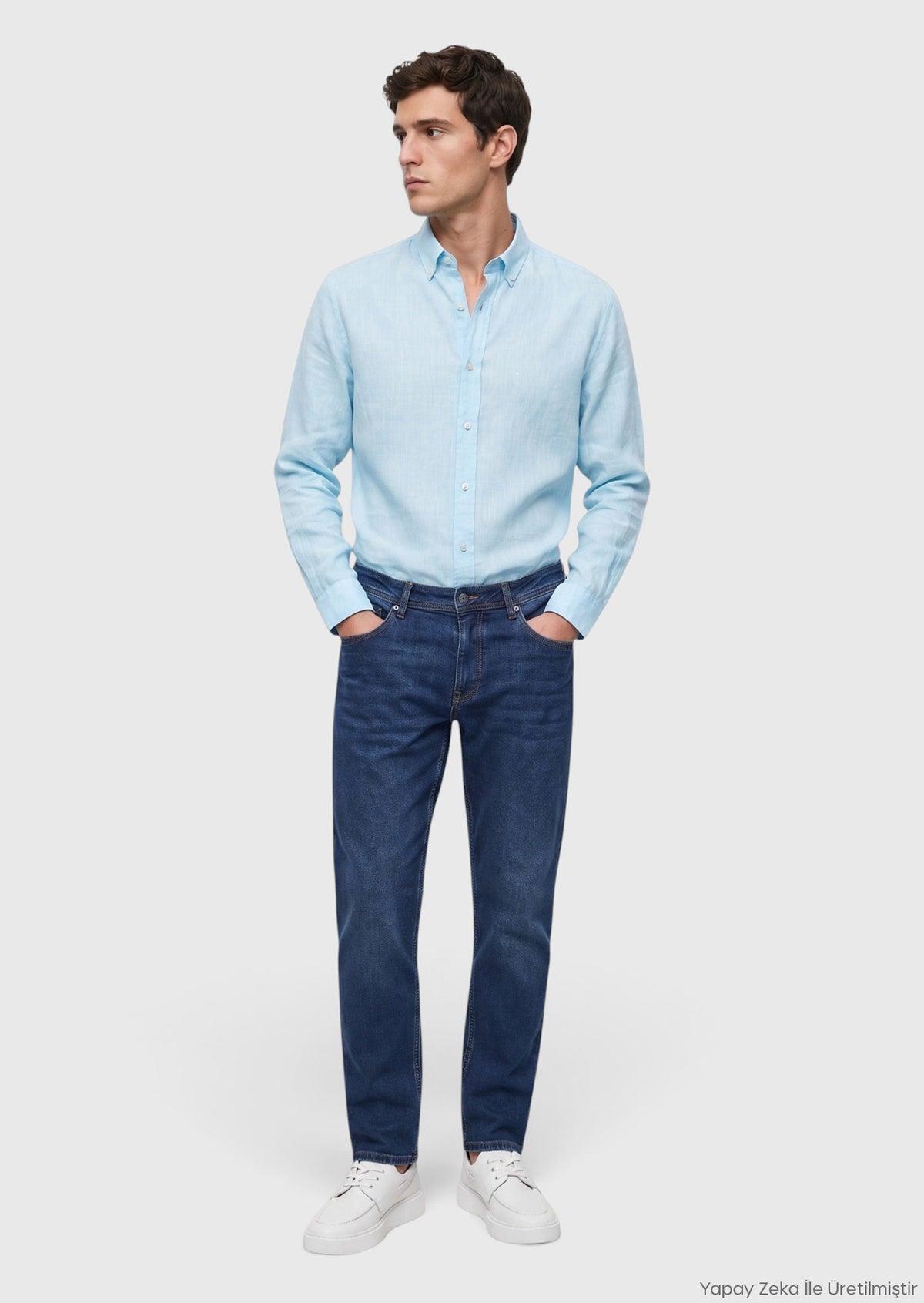 Mint Düz Casual Fit Uzun Dokuma Casual %100 Keten Gömlek