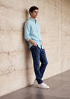 Mint Düz Casual Fit Uzun Dokuma Casual %100 Keten Gömlek