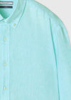 Mint Düz Casual Fit Uzun Dokuma Casual %100 Keten Gömlek