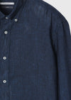 İndigo Düz Casual Fit Uzun Dokuma Casual %100 Keten Gömlek