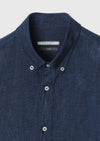 İndigo Düz Casual Fit Uzun Dokuma Casual %100 Keten Gömlek