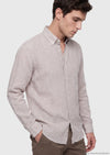 Bej Düz Casual Fit Uzun Dokuma Casual %100 Keten Gömlek