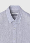 Açık Gri Düz Casual Fit Uzun Dokuma Casual %100 Keten Gömlek