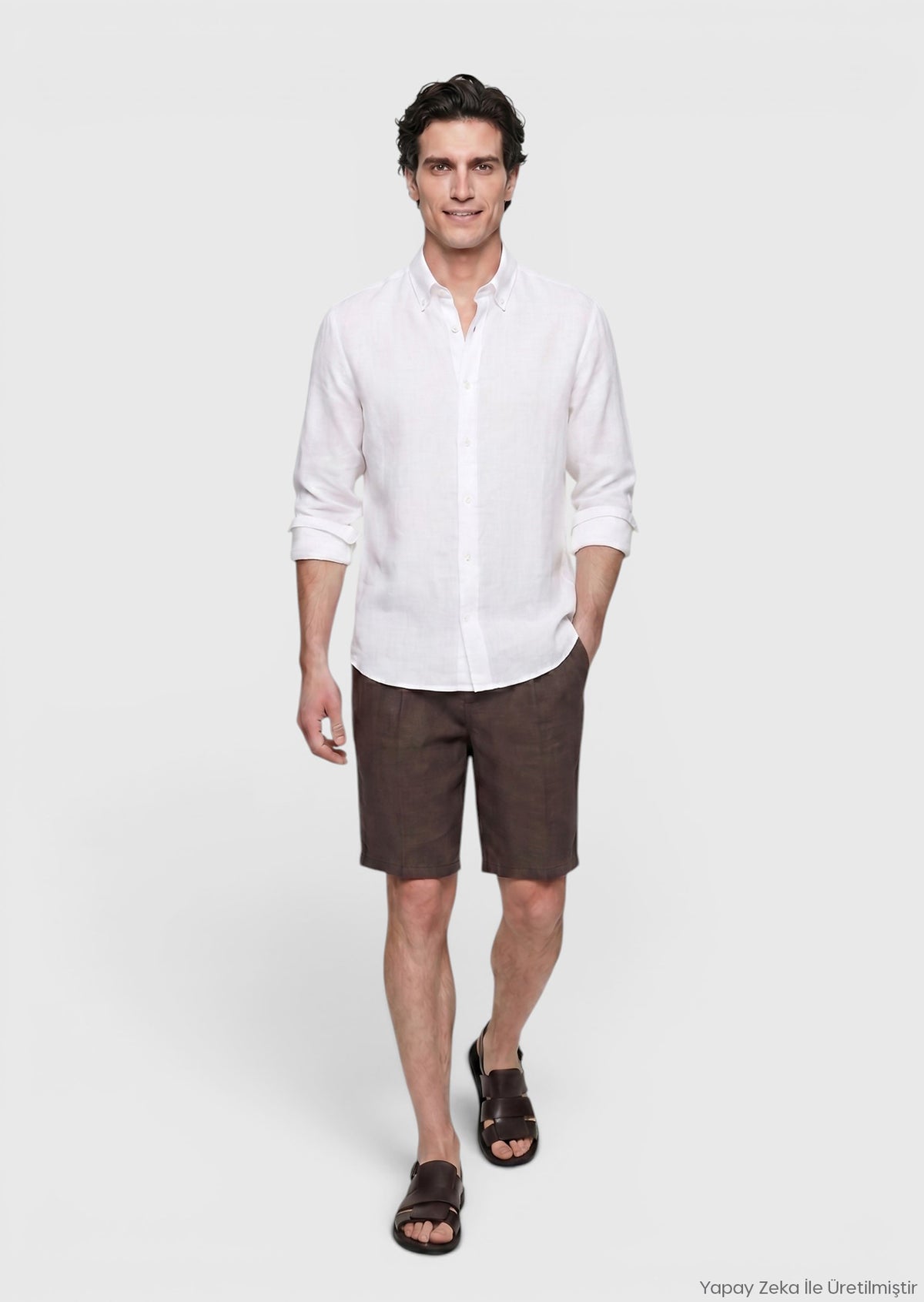 Beyaz Düz Casual Fit Uzun Dokuma Casual %100 Keten Gömlek