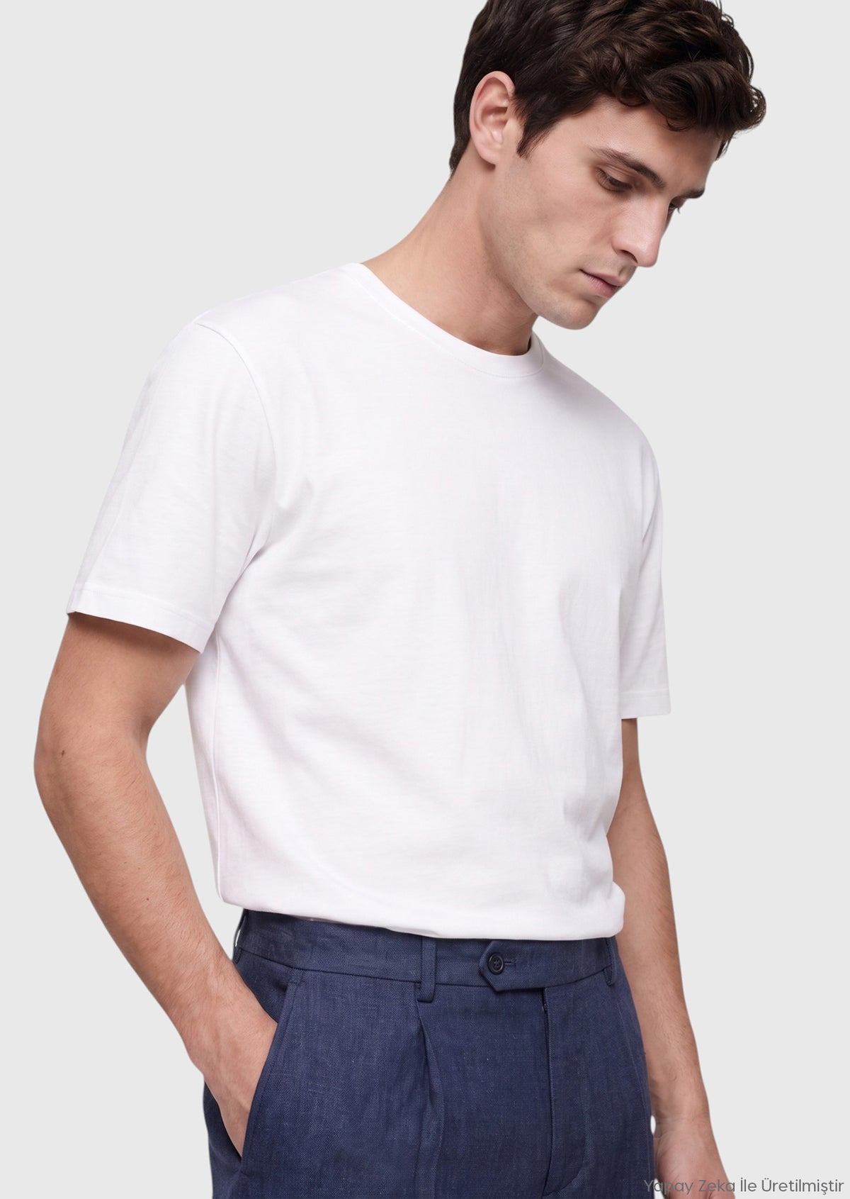Beyaz Düz Pamuk Karışımlı T-Shirt