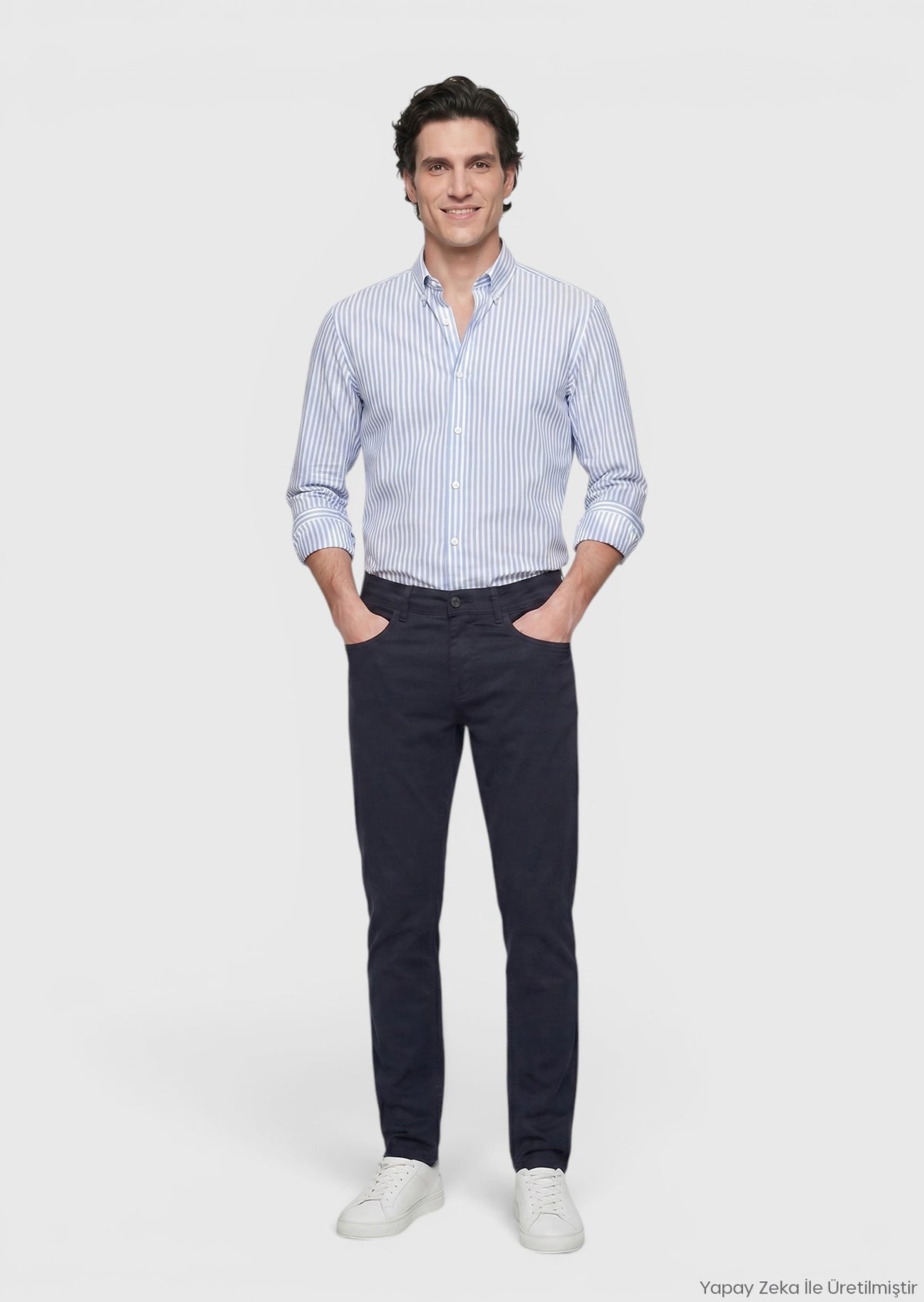 Lacivert Dokuma Slim Fit Casual Pamuk Karışımlı Pantolon