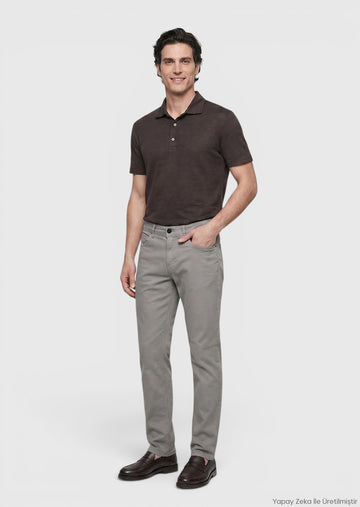 Gri Dokuma Slim Fit Casual Pamuk Karışımlı Pantolon
