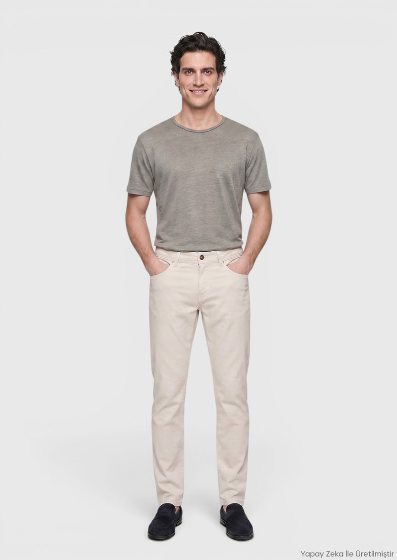 Taş Düz Dokuma Slim Fit Casual Pamuk Karışımlı Pantolon
