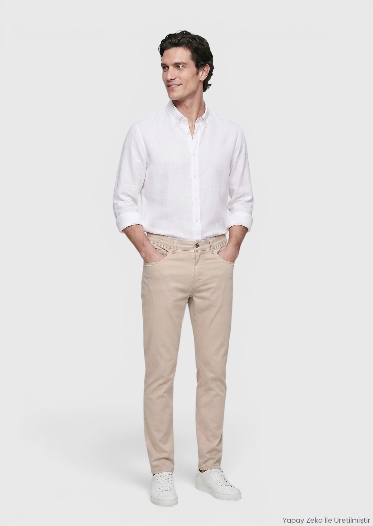 Bej Dokuma Slim Fit Casual Pamuk Karışımlı Pantolon