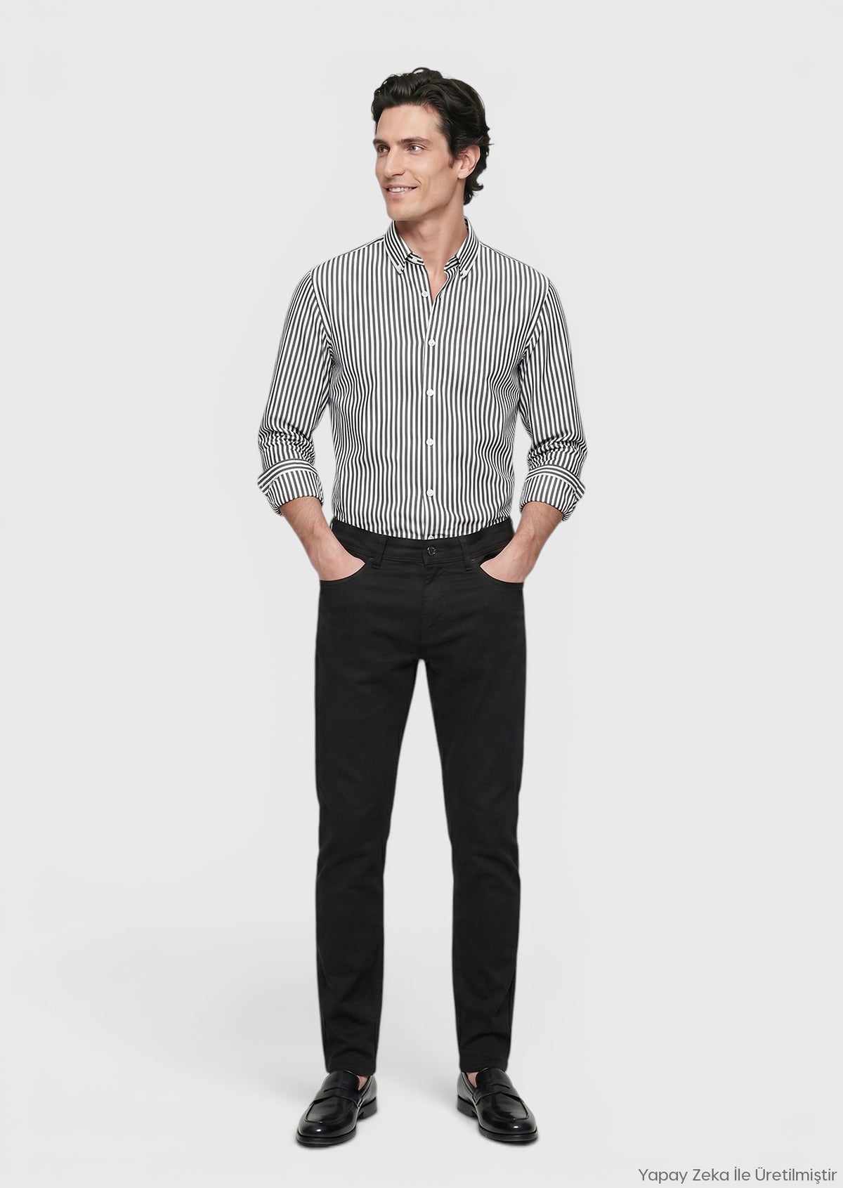 Siyah Dokuma Slim Fit Casual Pamuk Karışımlı Pantolon