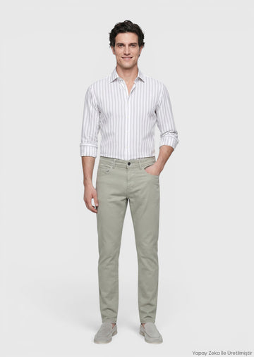 Haki Dokuma Slim Fit Casual Pamuk Karışımlı Pantolon