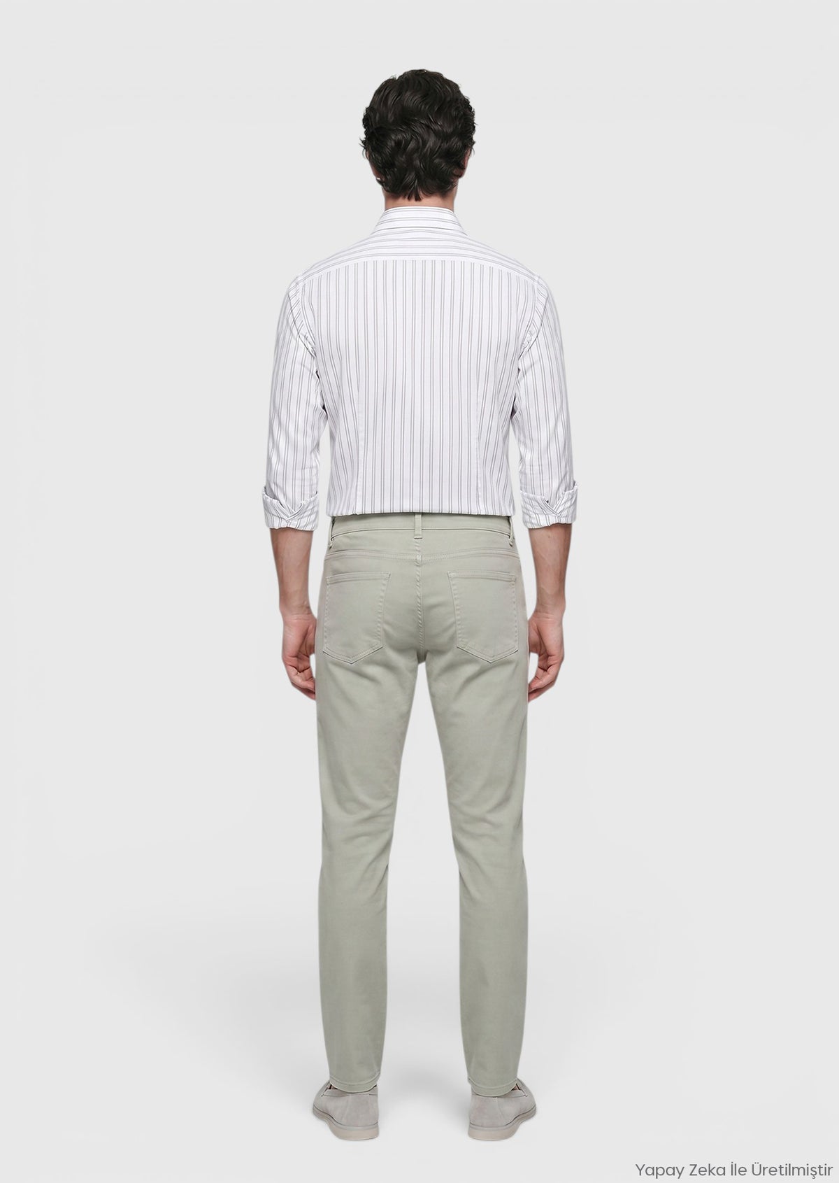 Haki Düz Dokuma Slim Fit Casual Pamuk Karışımlı Pantolon