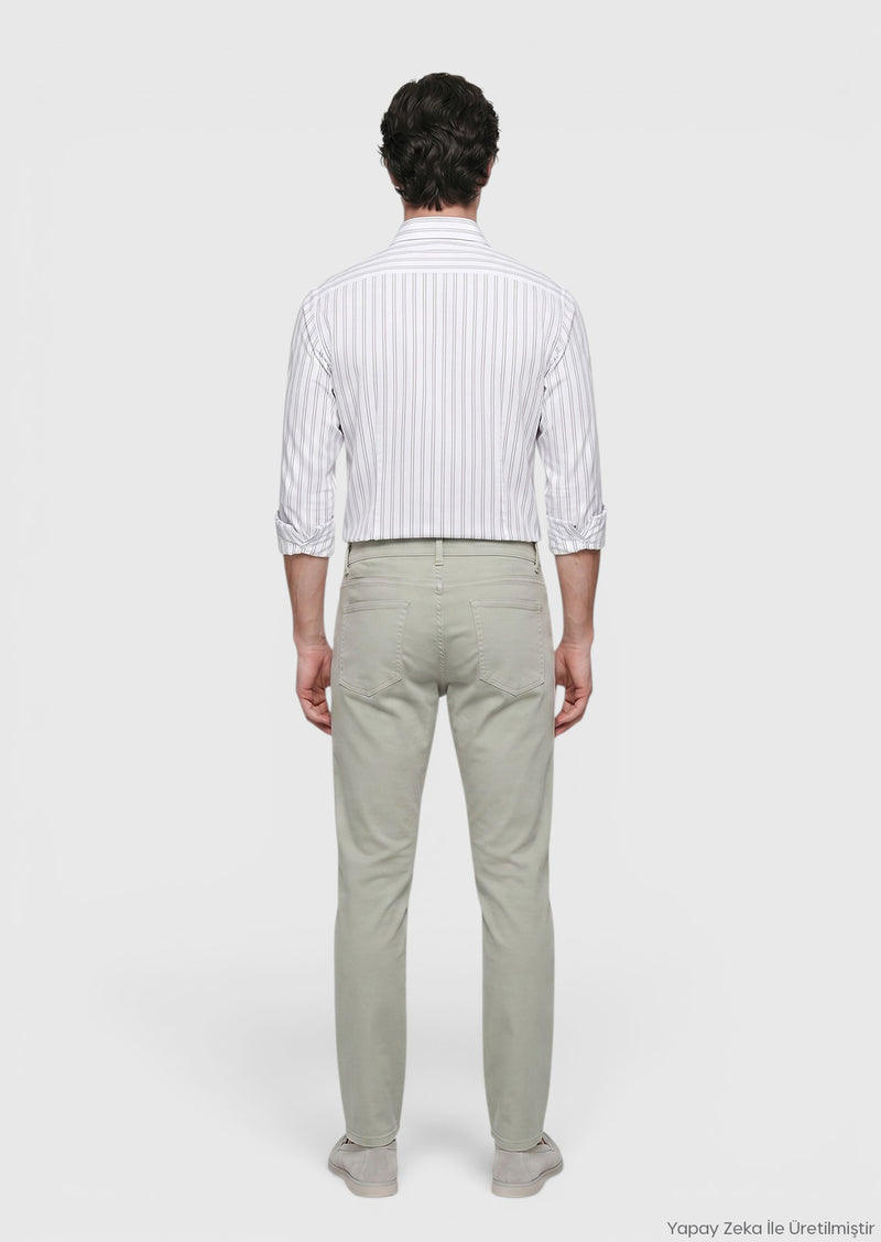 Haki Düz Dokuma Slim Fit Casual Pamuk Karışımlı Pantolon