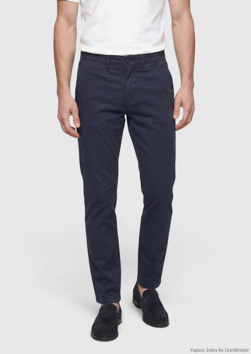 Lacivert Düz Dokuma Regular Fit Casual Pamuk Karışımlı Pantolon