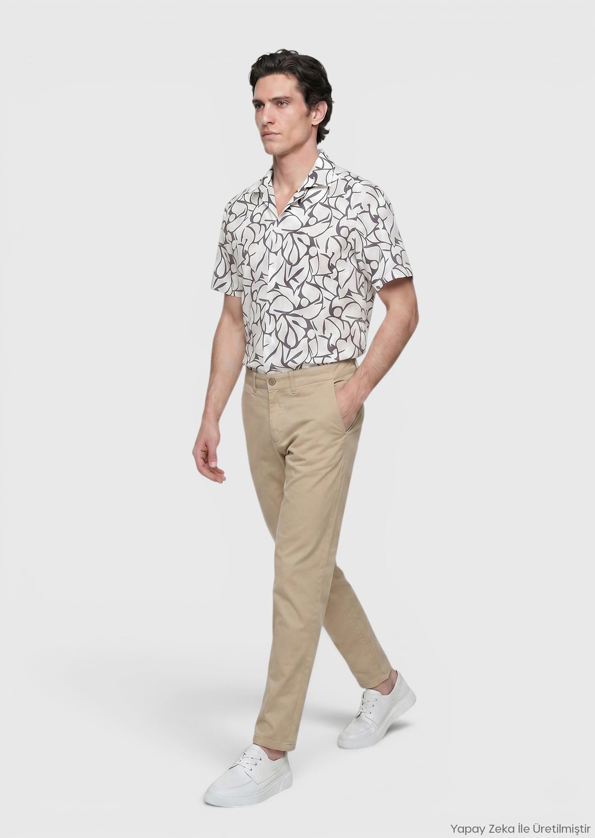 Bej Düz Dokuma Regular Fit Casual Pamuk Karışımlı Pantolon