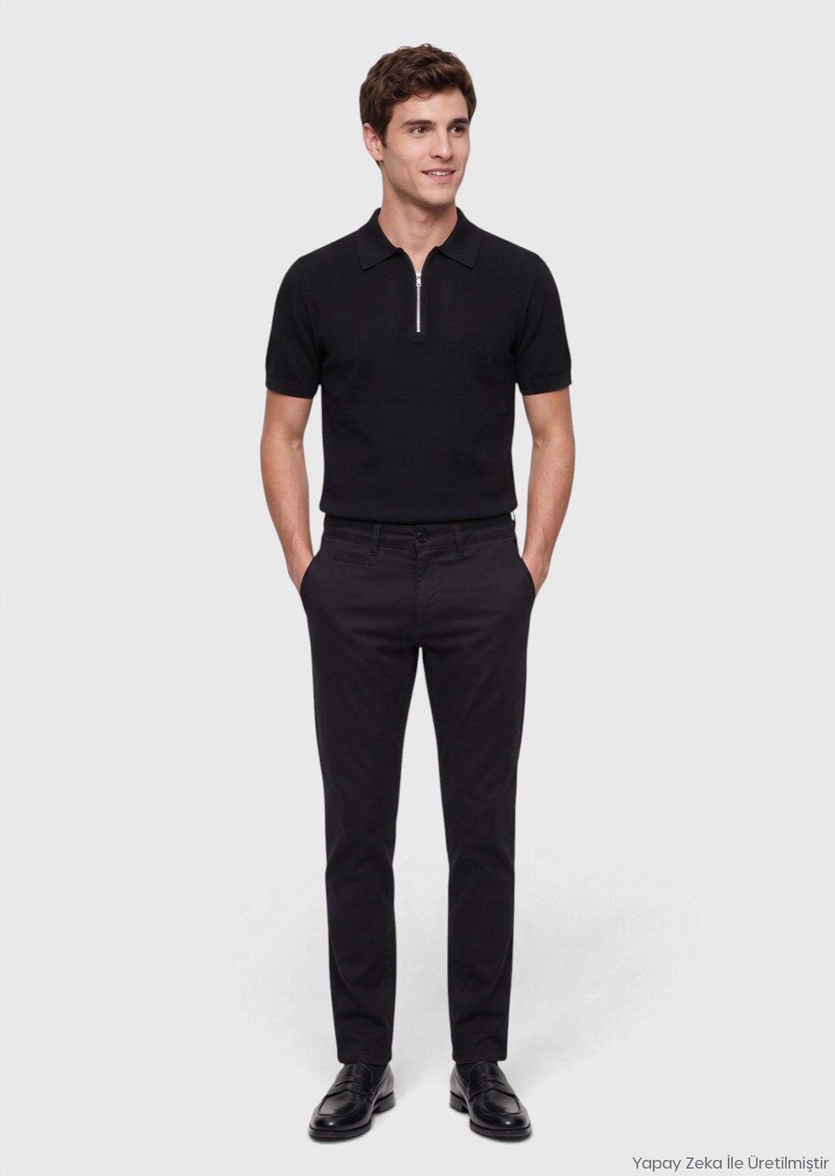 Siyah Düz Dokuma Regular Fit Casual Pamuk Karışımlı Pantolon