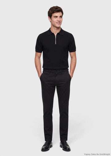Black Weaving Regular Fit Casual Cotton Blended Trousers