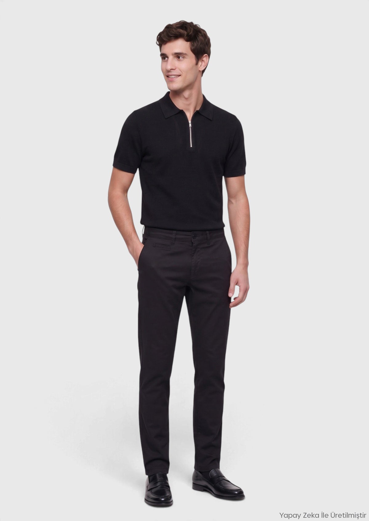 Siyah Düz Dokuma Regular Fit Casual Pamuk Karışımlı Pantolon
