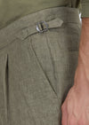 Haki Düz Dokuma Regular Fit Casual %100 Keten Pantolon