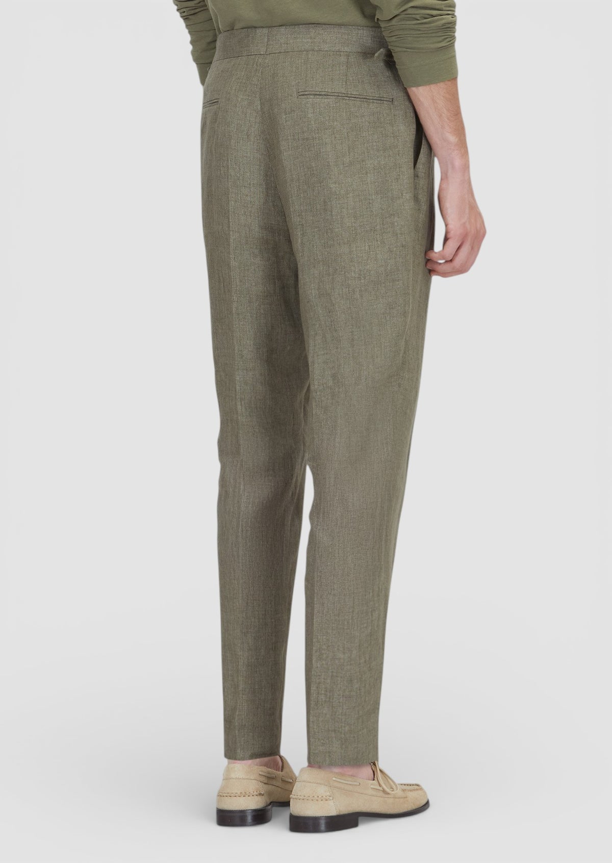 Haki Düz Dokuma Regular Fit Casual %100 Keten Pantolon
