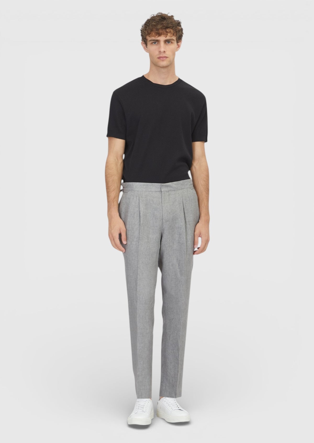 Gri Düz Dokuma Regular Fit Casual %100 Keten Pantolon
