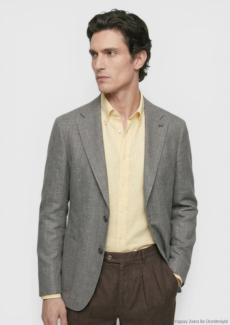Gül Kurusu Shirt Shoulder Slim Fit %100 Keten Ceket