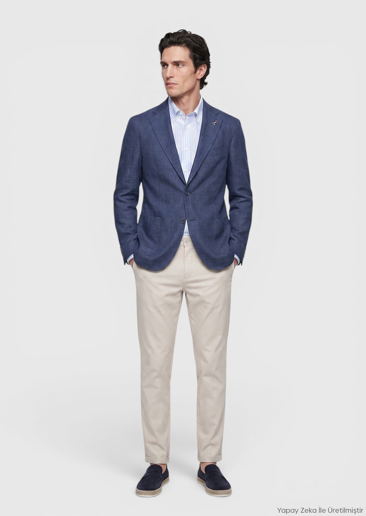 Lacivert Shirt Shoulder Slim Fit %100 Keten Ceket