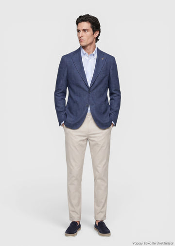 Lacivert Shirt Shoulder Slim Fit %100 Keten Ceket