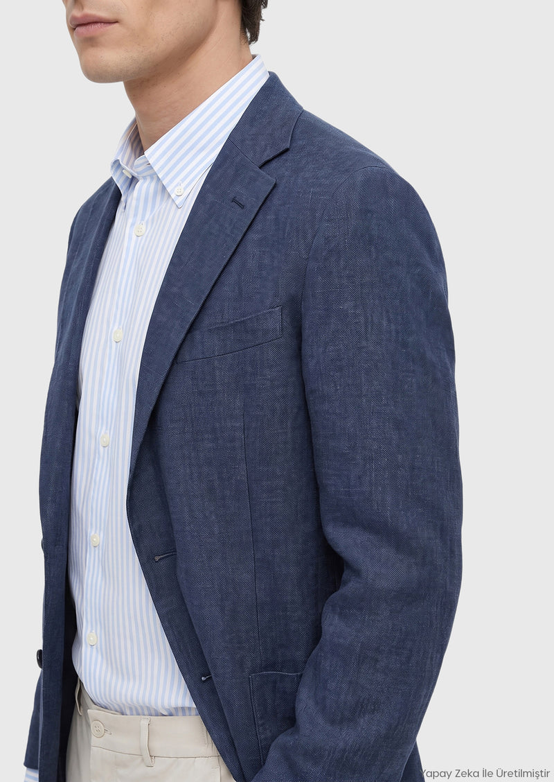 Lacivert Shirt Shoulder Slim Fit %100 Keten Ceket