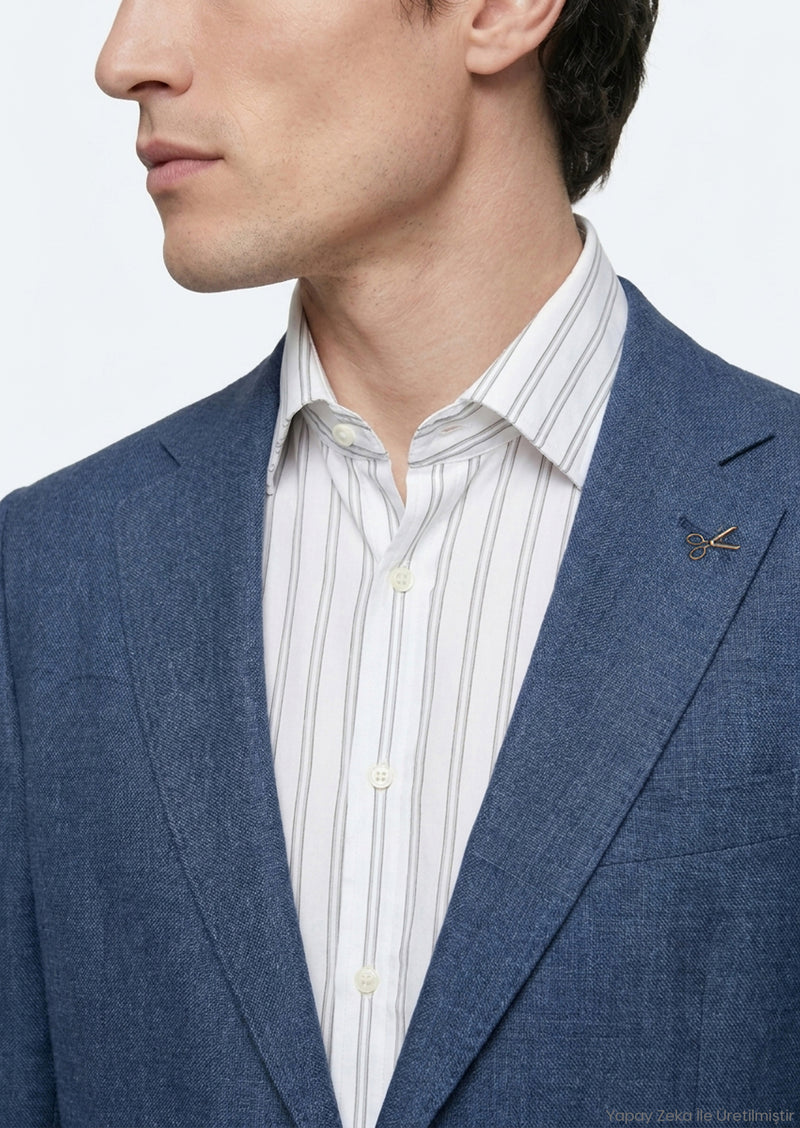 Açık Lacivert Zeroweight Slim Fit %100 Keten Ceket