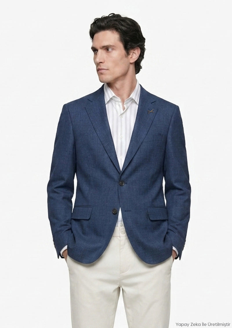 Açık Lacivert Zeroweight Slim Fit %100 Keten Ceket