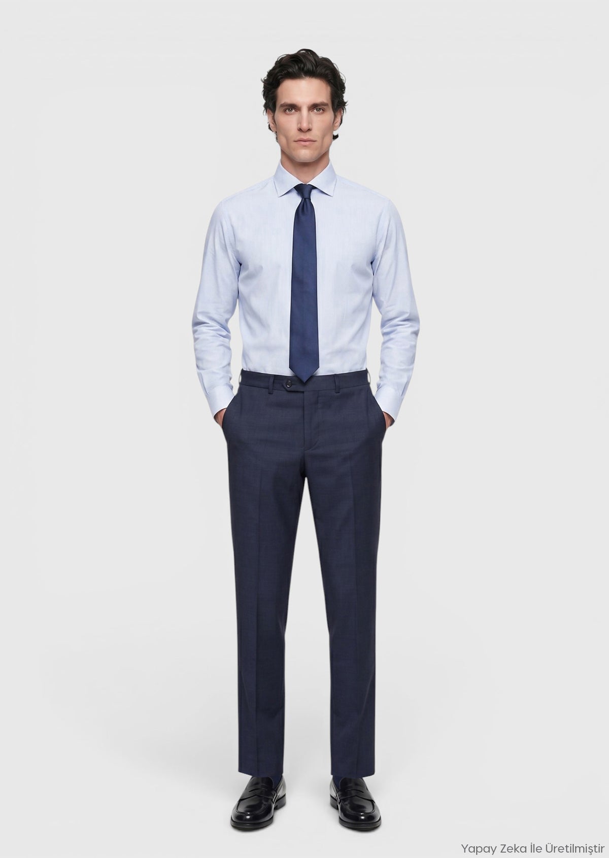 İndigo Düz Dokuma Regular Fit Klasik %100 Yün Pantolon