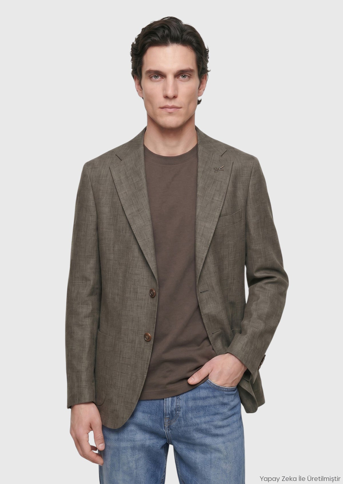 Haki Shirt Shoulder Slim Fit %100 Keten Ceket
