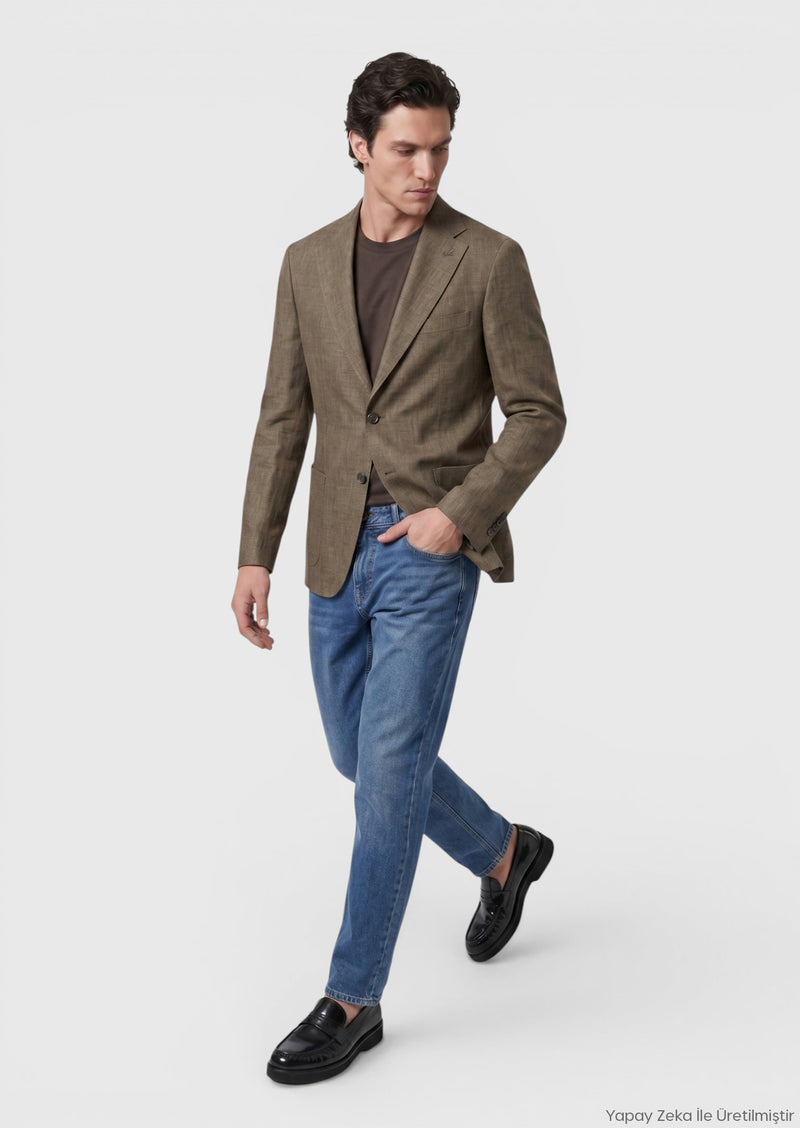Haki Shirt Shoulder Slim Fit %100 Keten Ceket
