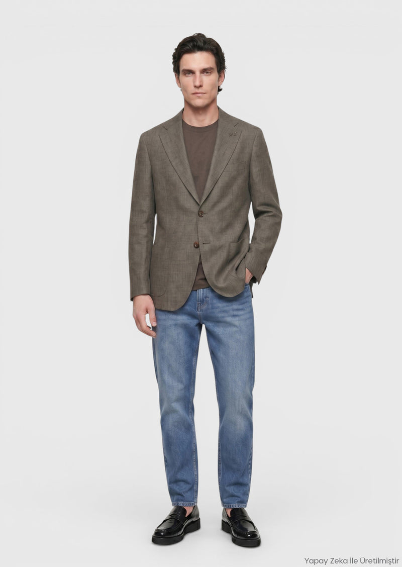 Haki Shirt Shoulder Slim Fit %100 Keten Ceket