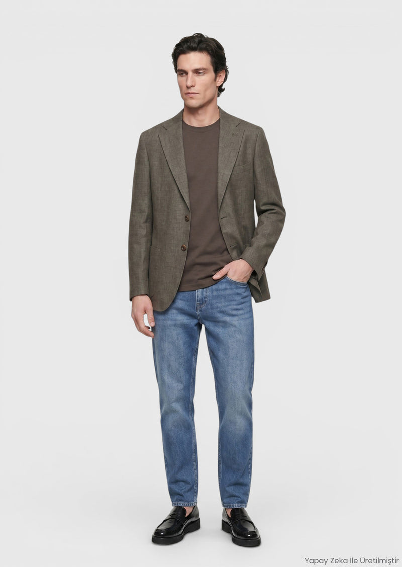 Haki Shirt Shoulder Slim Fit %100 Keten Ceket