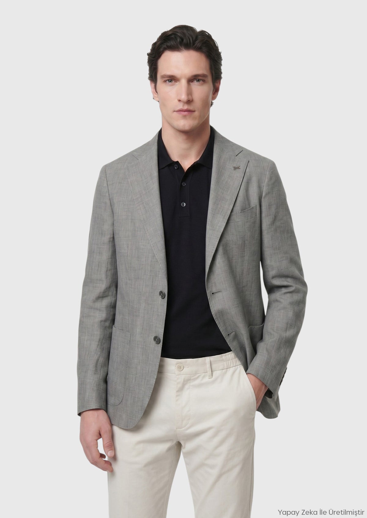 Gri Shirt Shoulder Slim Fit %100 Keten Ceket