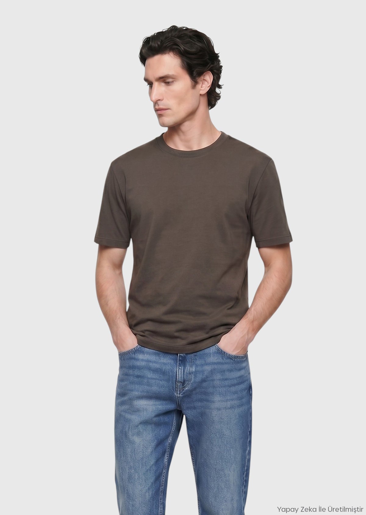 Vizon Düz Bisiklet Yaka %100 Pamuk T-Shirt